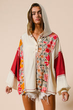 Load image into Gallery viewer, BiBi Mixed Floral and Solid Knit Hooded Top in Oatmeal/Rust
