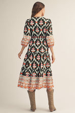 Load image into Gallery viewer, Jodifl Boho Print Tiered Midi Dress in Olive Mix
