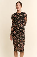 Davi & Dani Mesh Printed Dress in Black Floral