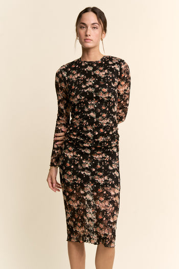 Davi & Dani Mesh Printed Dress in Black Floral