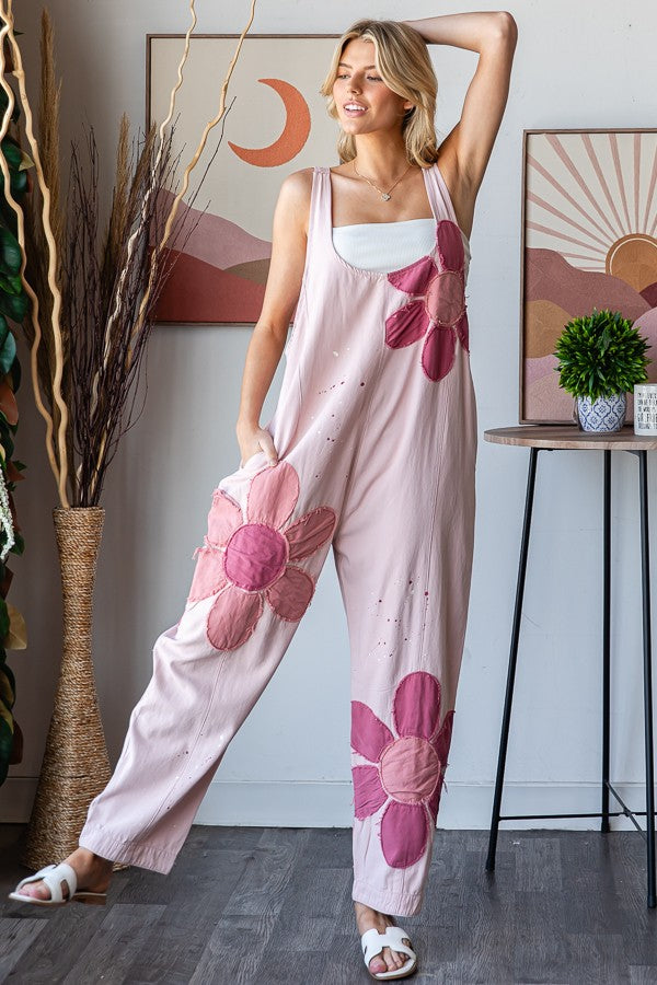 Oli & Hali Large Flower and Paint Splatter Jumpsuit in Pink – June