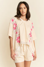 Load image into Gallery viewer, Davi &amp; Dani OVERSIZED Knit and Lace Top with Flower Patches in Beige Multi
