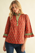 Load image into Gallery viewer, Jodifl Bell Sleeves Ruffle Detail Floral Top in Brick
