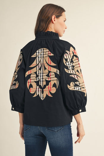 Jodifl Plaid Baroque Applique Detail Solid Top in Black