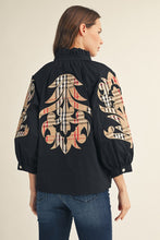 Load image into Gallery viewer, Jodifl Plaid Baroque Applique Detail Solid Top in Black
