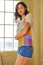 Load image into Gallery viewer, Davi &amp; Dani Mixed Color Block Crochet Top in Cream Sherbert Shirts &amp; Tops Davi &amp; Dani   
