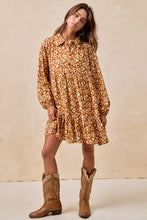 Load image into Gallery viewer, BiBi Floral Print Shirring Half Button Front Mini Dress in Rust
