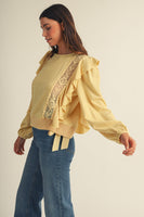 LovLov Romantic Lace Casacade Pullover Top in Butter Yellow