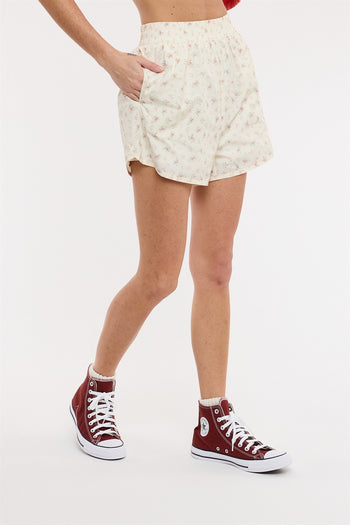 Wishlist Disty Floral Windbreaker Dolphin Shorts in Cream/Pink