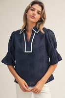 Jodifl 3D Floral Woven Top in Navy