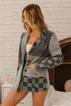 Load image into Gallery viewer, BiBi Corduroy and Denim Checkered Mixed Fabric Blazer Jacket in Denim Multi ON ORDER
