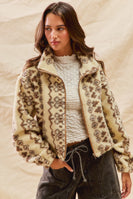 So Me Mixed Pattern Sherpa Jacket in Cream/Brown