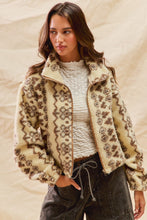 Load image into Gallery viewer, So Me Mixed Pattern Sherpa Jacket in Cream/Brown
