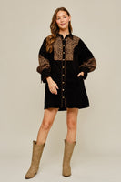 Jodifl Animal Contrast Button Down Corduroy Dress in Black
