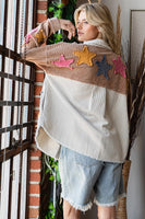 Oli & Hali Color Block Corduroy Shacket with Multi Colored Star Patches in Cream