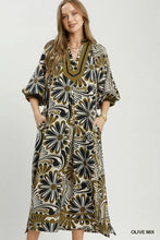 Load image into Gallery viewer, Umgee Abstract Print Midi Dress in Olive Mix
