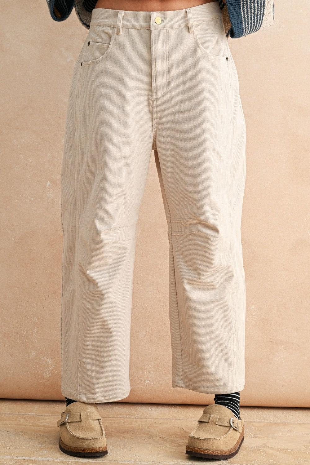 Miou Muse Corduroy Barrel Pants in Beige – June Adel