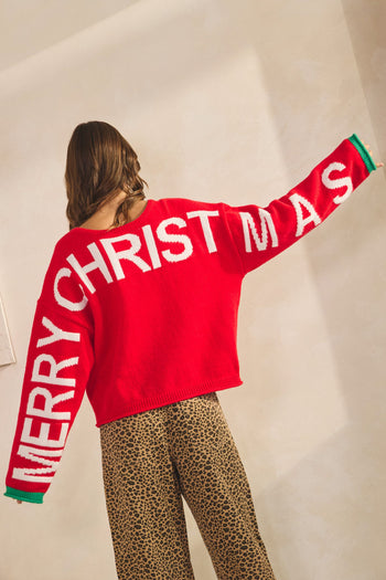 LovLov MERRY CHRISTMAS Knit Sweater in Red