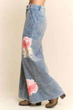 Load image into Gallery viewer, Davi &amp; Dani Washed Corduroy Pants with Printed Flowers in Washed Blue
