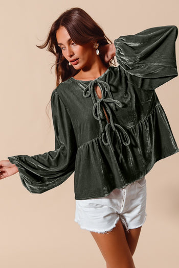 So Me Velvet Babydoll Top in Olive
