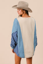 Load image into Gallery viewer, BiBi OVERSIZED Mixed Fabric Top with Stripes in Oatmeal
