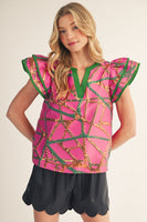Jodifl Abstract Metallic Jacquard Top in Magenta