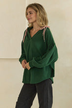 Load image into Gallery viewer, Veveret Oversized V-Neck Hoodie Top in Hunter Green
