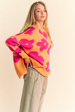 Load image into Gallery viewer, Davi &amp; Dani OVERSIZED Knit Sweater with Floral Print in Orange/Fuchsia
