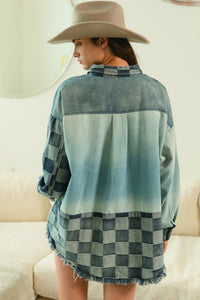 BiBi Checkered Denim Mix N Match Patched Top in Denim