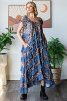 Oli & Hali Mixed Floral Print Layered Maxi Dress in Blue