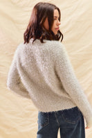 So Me Fuzzy Knit Cardigan with Gold Buttons in Ivory