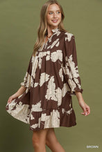 Load image into Gallery viewer, Umgee Floral Smocked Yoke Tiered Mini Dress in Brown
