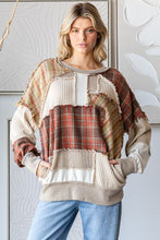 Load image into Gallery viewer, Oli &amp; Hali Mixed Fabric and Plaid Patchwork OVERSIZED Top in Brown
