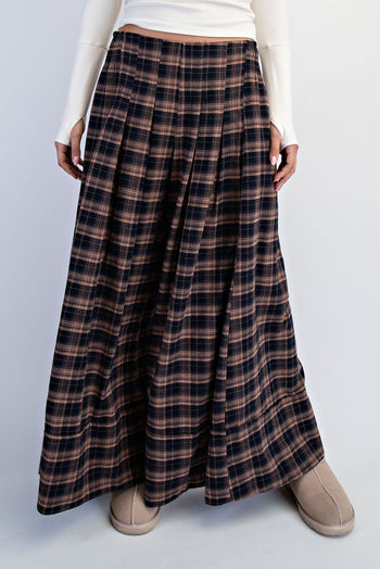 Cotierra Low Waisted Plaid Wide Leg Pants in Midnight Checker
