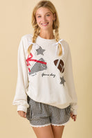 Main Strip Football Game Day Patchwork Top in White