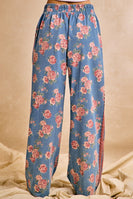 BiBi Floral Washed Denim Lace Contrast Side Pants in Denim