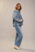 Load image into Gallery viewer, Blue B Denim Jacket with Floral Embroidery in Light Denim

