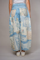 Blue B Patch Print Barrel Leg Jeans in Light Denim