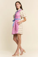 J.nna Colorblock Floral Print Mini Dress in Pink Multi