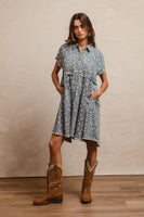 BiBi Denim Floral Mini Dress with Frayed Details in Denim