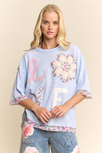 Load image into Gallery viewer, Davi &amp; Dani LOVE Letter Patchwork Top in Light Blue
