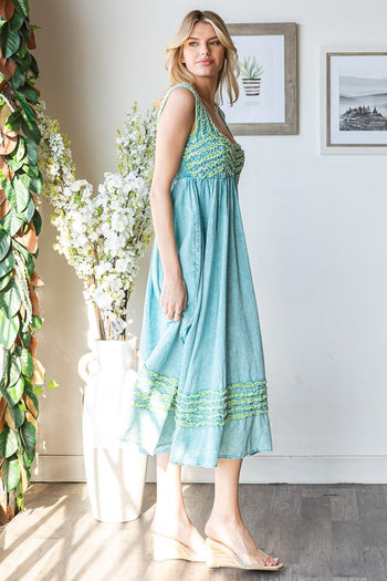 Oli & Hali Midi Dress with Frilled Details in Aqua