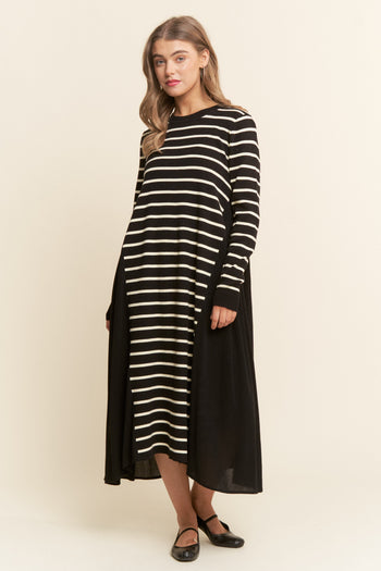 J.nna Color Block Striped and Solid Maxi Dress in Black White ON ORDER