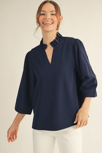 Jodifl Crinkle Texture Top in Navy