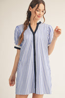 Jodifl Striped Button Front Puff Sleeve Dress in Blue