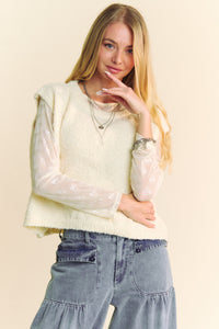 Davi & Dani Oversized Solid Color Knit Sweater Vest in Cream Beige