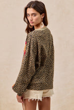Load image into Gallery viewer, BiBi French Terry Leopard Print Top with Contrasting Color Block Stripes in Red/Pumpkin
