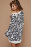 BiBi Lightweight French Terry Leopard Print Top in Taupe Band