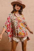 BiBi OVERSIZED Floral Print Button Down Top in Rose Mix ON ORDER