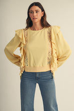 Load image into Gallery viewer, LovLov Romantic Lace Casacade Pullover Top in Butter Yellow
